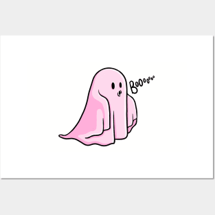 Cute Pink Ghost Saying Boo Illustration Posters and Art